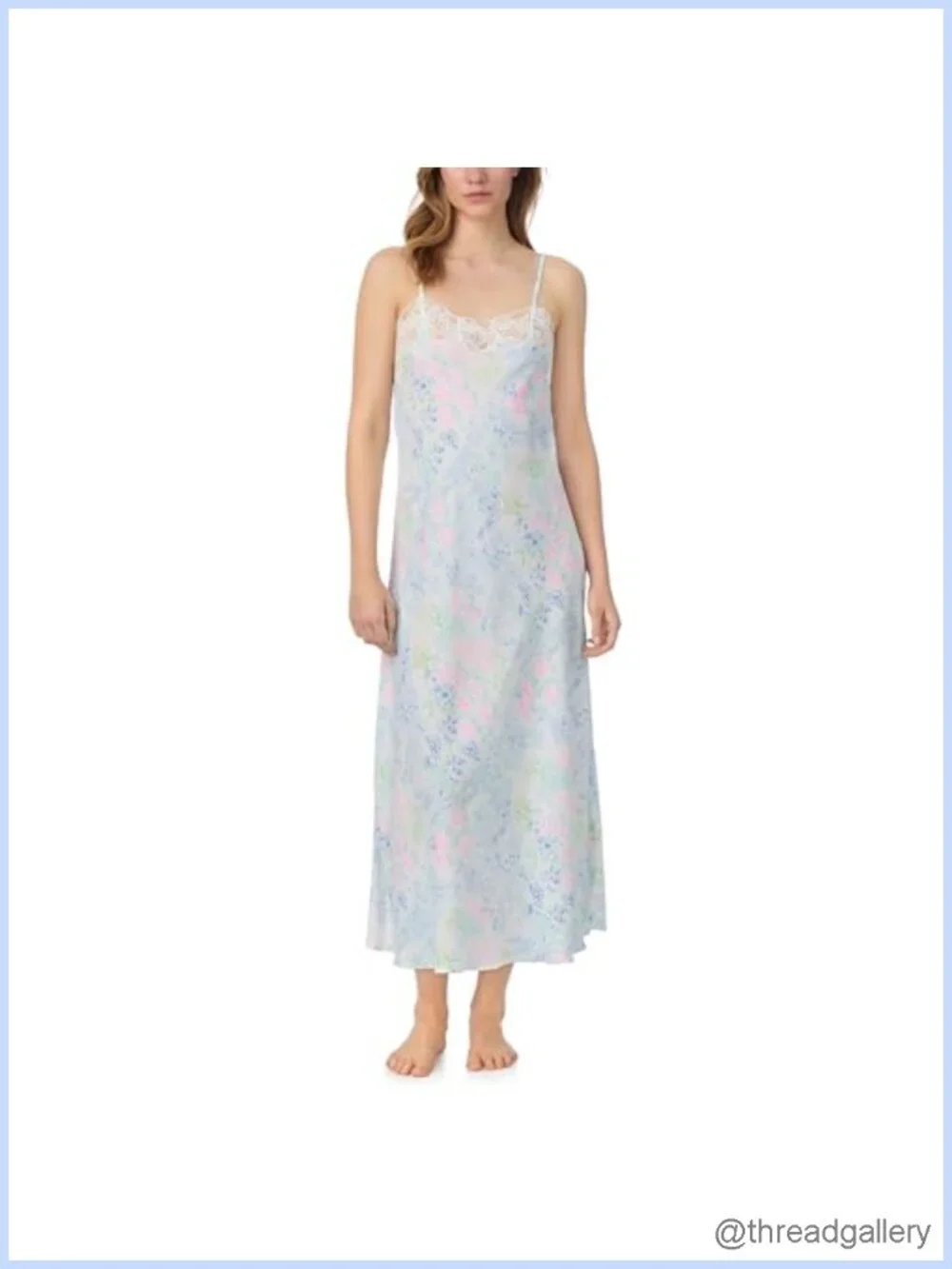 Eileen West Satin Lace Nightgown Sleeveless Adjustable Straps Bridal Sleepwear